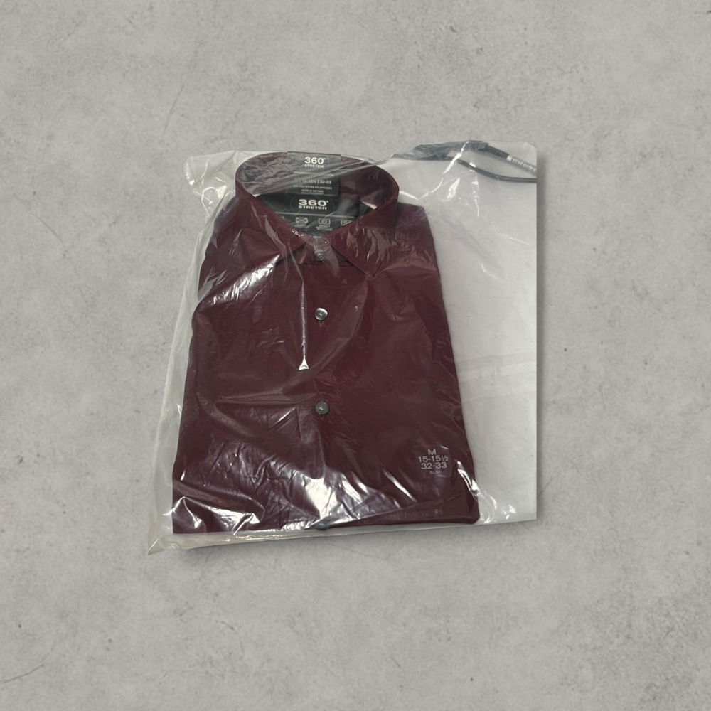 JF J.Ferrar 360 Stretch Slim Fit Dress Shirt Burgundy 15-15.5 32-33 NWT